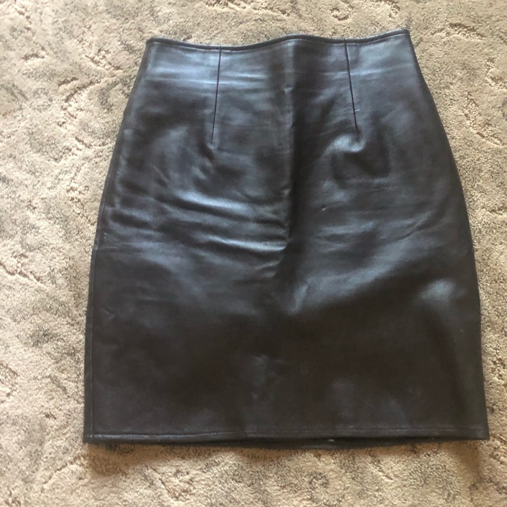 Vakko Brown Leather Skirt